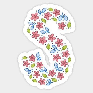 Floral Monogram Letter S - pink and blue Sticker